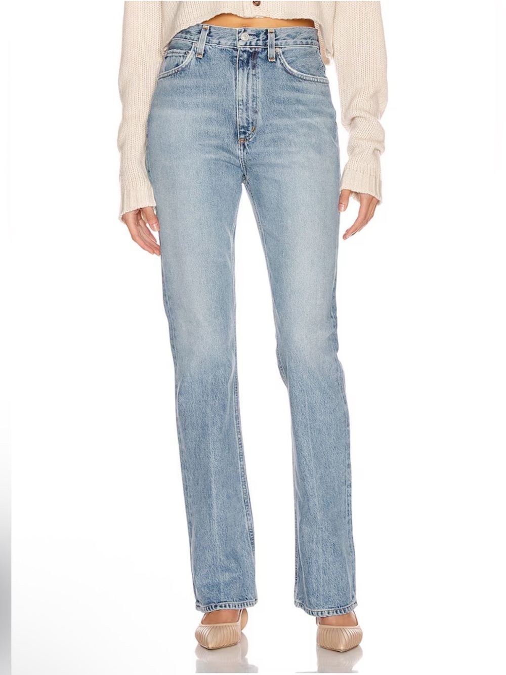 Agolde Vintage High Rise Flares Light Wash Women's blue Jeans clamor FWRD 32